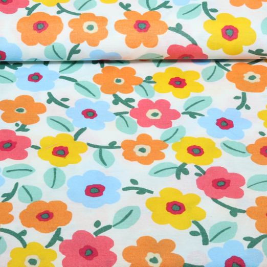 Toile canevas enduite - Fleurs blanches multicolores Toile canevas enduite - Fleurs blanches multicolores