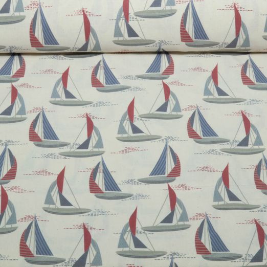 Popeline de coton - Voiliers Beige