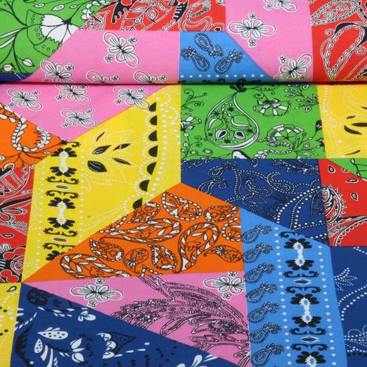 Popeline de coton - Patchwork paisley multicolore