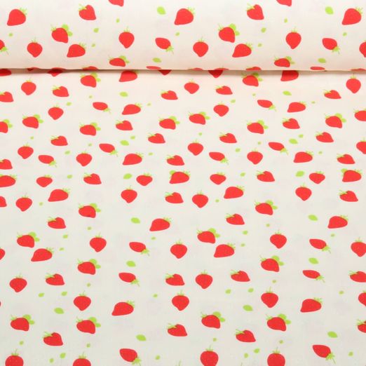 Popeline de coton - Fraises Ecru