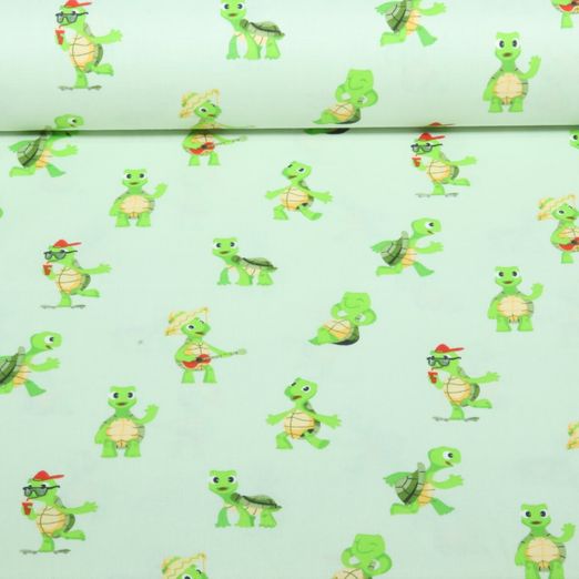Popeline de coton - Tortues vert tilleul