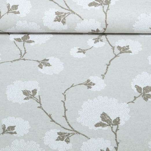 Toile canevas - Motif fleurs et branches, aspect lin, couleur Sable Toile canevas - Motif fleurs et branches, aspect lin, couleur Sable