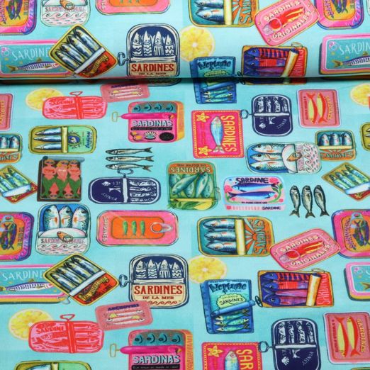 Jersey - Impression numérique « Sardines » Turquoise