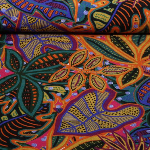 Jersey de viscose - Grandes feuilles multicolores Jersey de viscose - Grandes feuilles multicolores