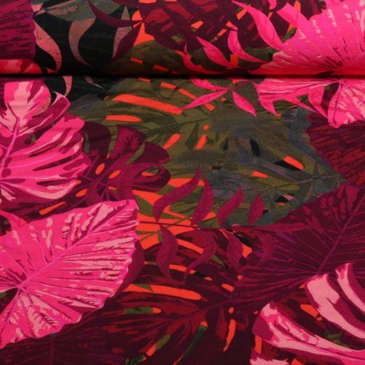 Jersey de viscose - Digital Jungle Feuilles Bordeaux Kaki Jersey de viscose - Digital Jungle Feuilles Bordeaux Kaki