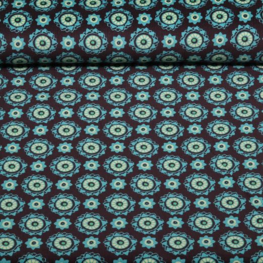 Velours côtelé Babycord / milleraies - Fleurs marron foncé Velours côtelé Babycord / milleraies - Fleurs marron foncé