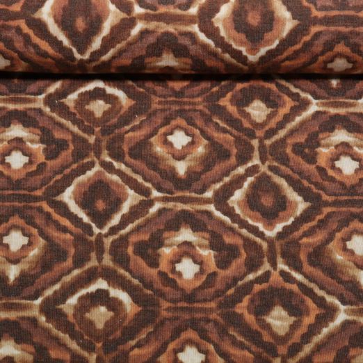Jersey viscose - Décors ethniques marron Jersey viscose - Décors ethniques marron