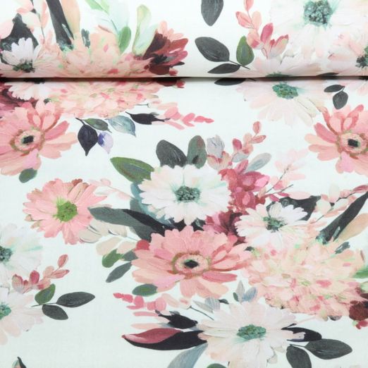 Tissu d'extérieur - Motif floral en impression numérique, Ecru, déperlant Tissu d'extérieur - Motif floral en impression numérique, Ecru, déperlant