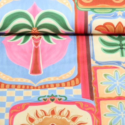 Tissu d'extérieur - Patchwork impression numérique « Palmiers roses » Déperlant Tissu d'extérieur - Patchwork impression numérique « Palmiers roses » Déperlant