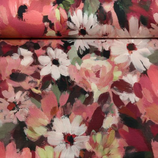 Sommersweat - French Terry Digital Blüten Gemalt Bordeaux Sommersweat - French Terry Digital Blüten Gemalt Bordeaux