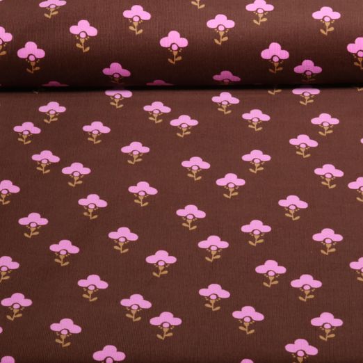 Velours côtelé Babycord / milleraies - Fleurs marron Velours côtelé Babycord / milleraies - Fleurs marron