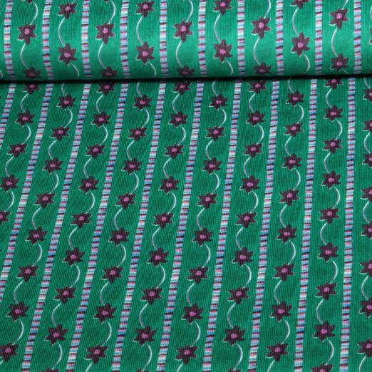 Velours côtelé Babycord / Impression numérique florale à rayures, Vert bouteille Velours côtelé Babycord / Impression numérique florale à rayures, Vert bouteille