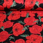 Sommersweat - French Terry Digital Mohnblüten Schwarz Rot Sommersweat - French Terry Digital Mohnblüten Schwarz Rot