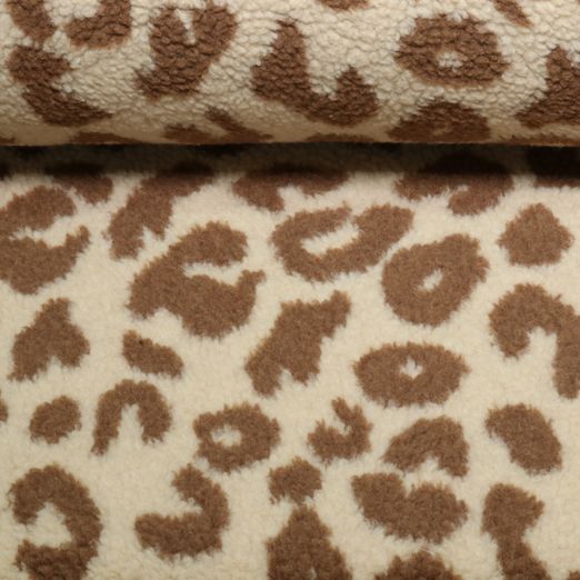 Teddyfleece - Großes Leomuster Beige Braun Teddyfleece - Großes Leomuster Beige Braun