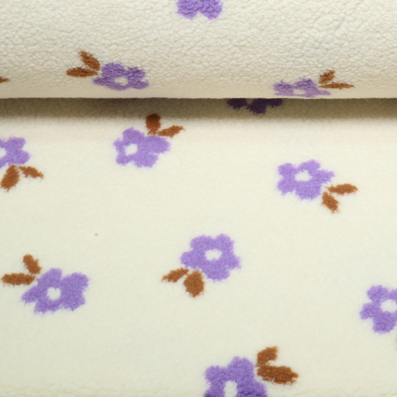 Teddyfleece - Jacquard Blumen Ecru-0 Teddyfleece - Jacquard Blumen Ecru-0