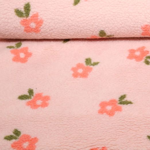 Teddyfleece -Jacquard Blumen Hellrosa Teddyfleece -Jacquard Blumen Hellrosa