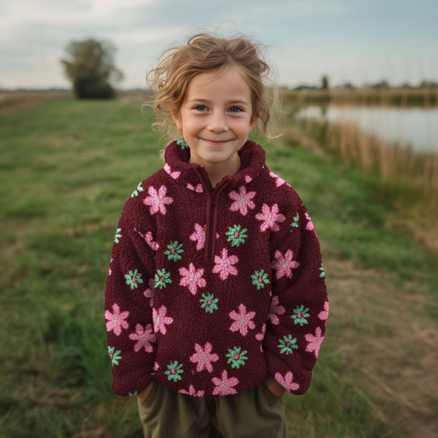 Polaire teddy - Motifs floraux jacquard, rouge bordeaux-1 Polaire teddy - Motifs floraux jacquard, rouge bordeaux-1