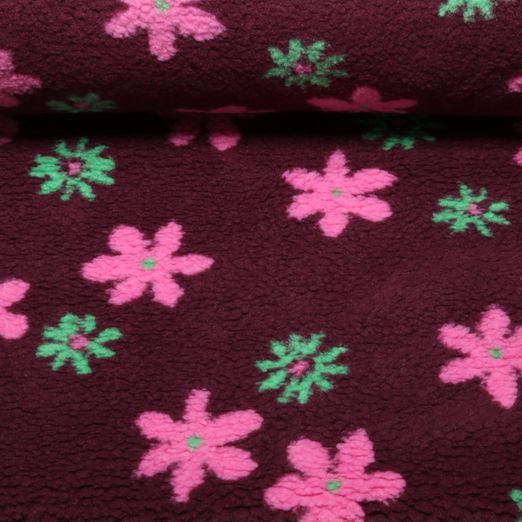 Polaire teddy - Motifs floraux jacquard, rouge bordeaux Polaire teddy - Motifs floraux jacquard, rouge bordeaux