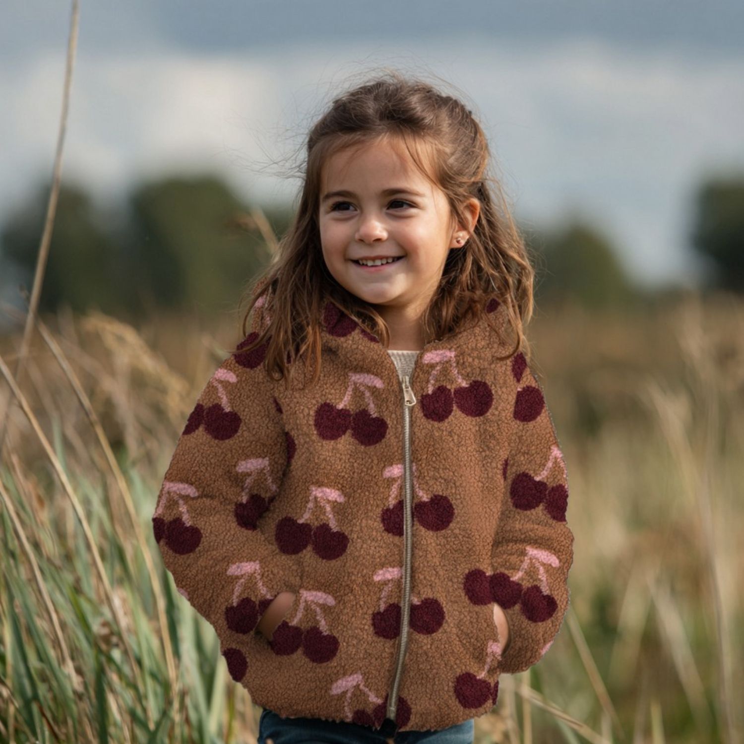 Polaire teddy - Jacquard cerises marron-1 Polaire teddy - Jacquard cerises marron-1