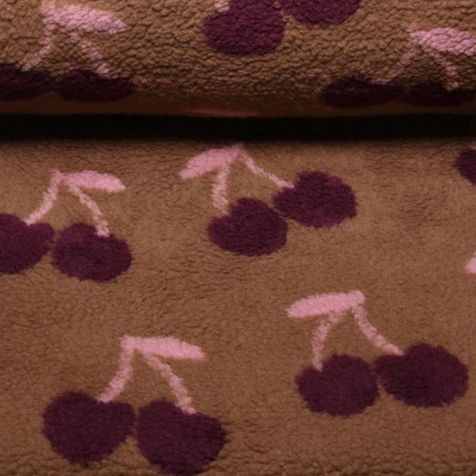 Polaire teddy - Jacquard cerises marron Polaire teddy - Jacquard cerises marron