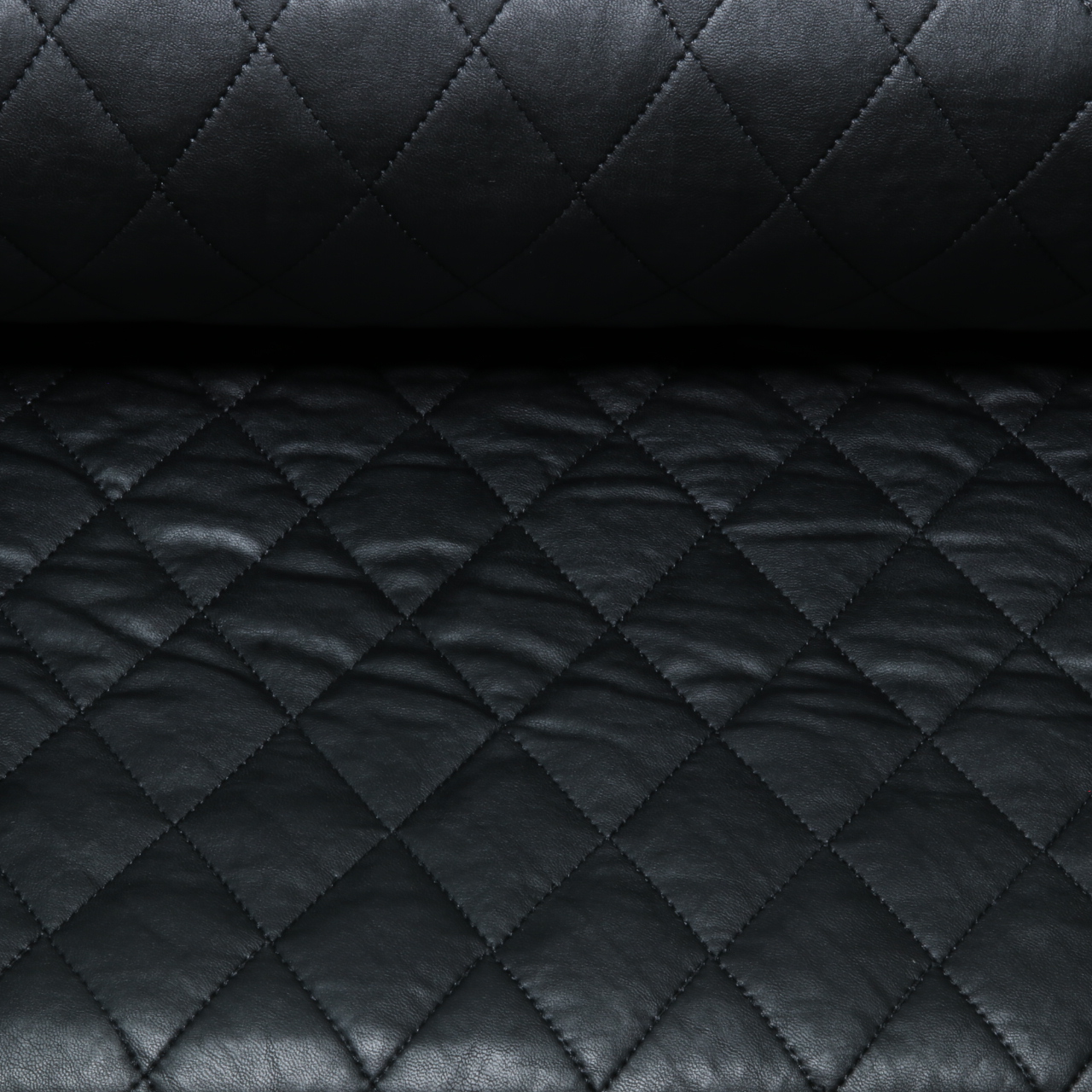 Tissu matelassé pour veste - Simili synthétique à losanges, noir, avec impression sur film-0 Tissu matelassé pour veste - Simili synthétique à losanges, noir, avec impression sur film-0