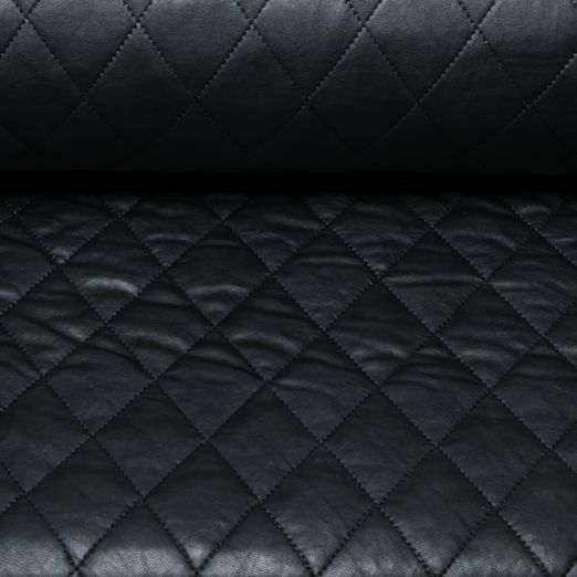Tissu matelassé pour veste - Simili synthétique à losanges, noir, avec impression sur film Tissu matelassé pour veste - Simili synthétique à losanges, noir, avec impression sur film