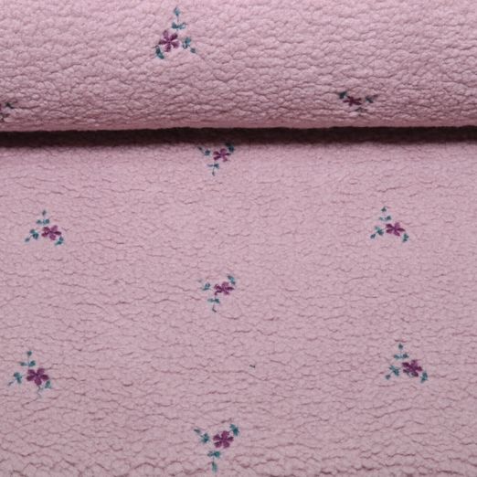 Polaire teddy - Broderie Fleurs Mauve Polaire teddy - Broderie Fleurs Mauve