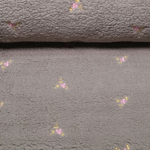 Polaire teddy - Broderie fleurs grises Polaire teddy - Broderie fleurs grises