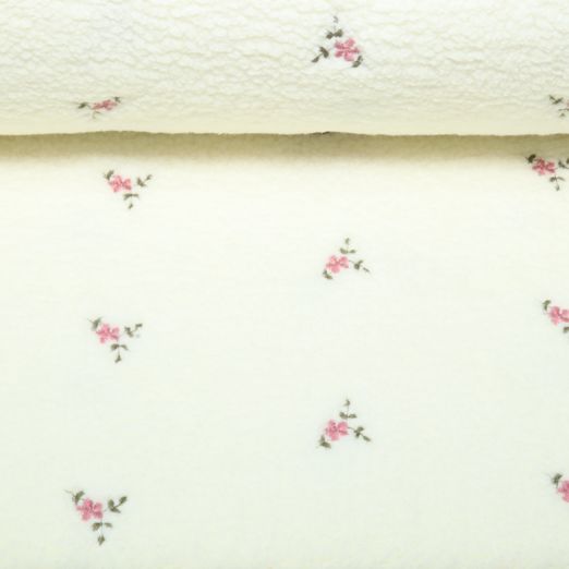 Polaire teddy - Broderie fleurs Ecru