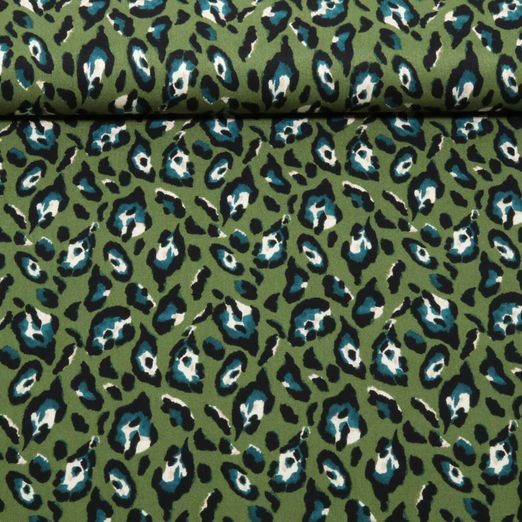 Twill de viscose - Léopard vert olive Twill de viscose - Léopard vert olive