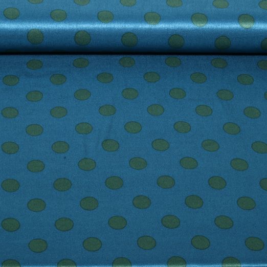 Satin de viscose - à pois bleu pétrole et vert Satin de viscose - à pois bleu pétrole et vert