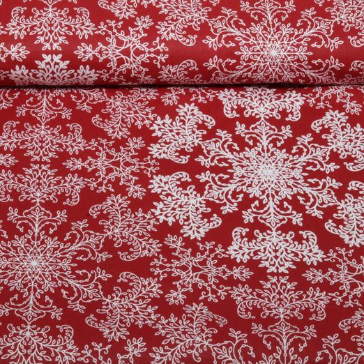 Baumwoll-Webware - Eiskristalle Rot Baumwoll-Webware - Eiskristalle Rot