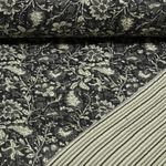 Tissu matelassé - Double face, motif fleurs et rayures, Anthracite