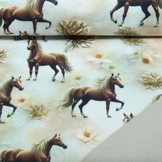 Softshell - Motif « Chevaux » en impression numérique, Beige