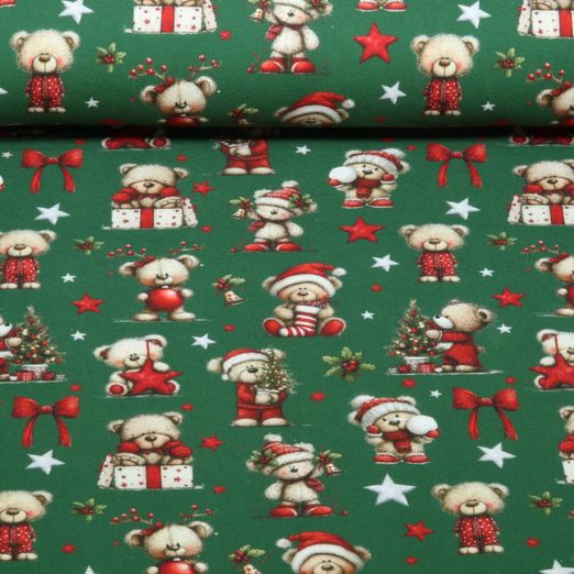 Jersey - Oursons de Noël en impression numérique, vert Jersey - Oursons de Noël en impression numérique, vert
