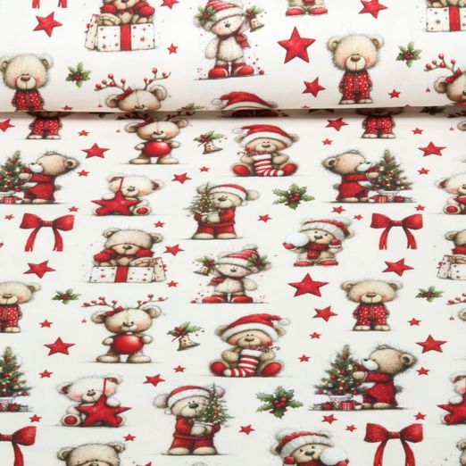 Jersey - Oursons de Noël en impression numérique, couleur Ecru