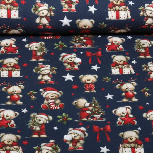 Jersey - Motif d'impression numérique « Ours de Noël » Bleu marine Jersey - Motif d'impression numérique « Ours de Noël » Bleu marine