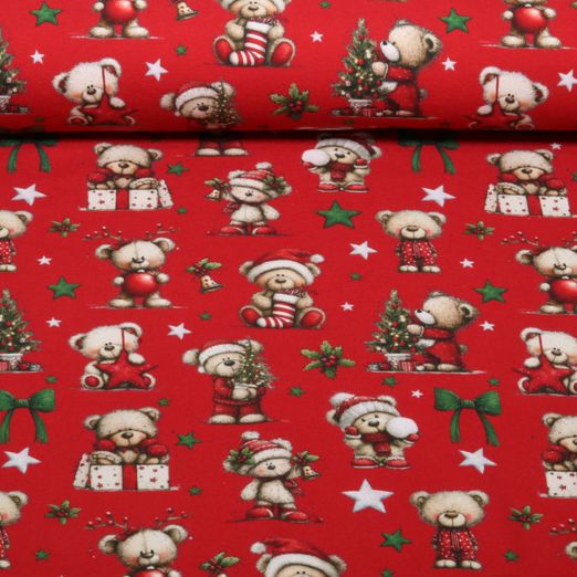Jersey - Motifs d'impression numérique d'ours de Noël rouges Jersey - Motifs d'impression numérique d'ours de Noël rouges