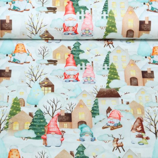 Toile canevas en coton - Impression numérique « Ville des nains » multicolore Toile canevas en coton - Impression numérique « Ville des nains » multicolore