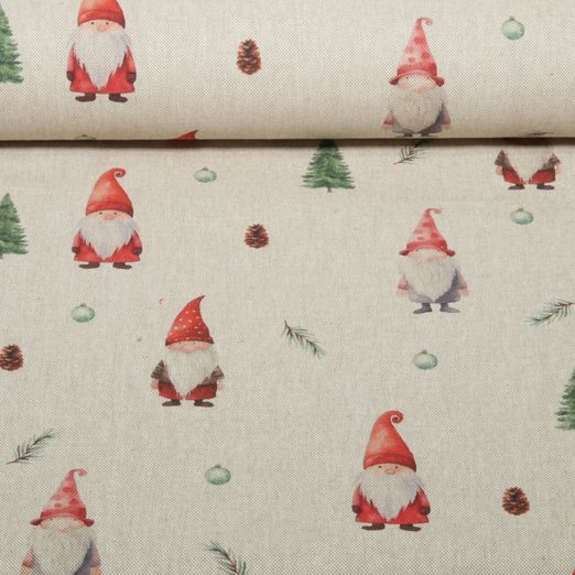 Toile canevas - aspect lin « Digital Xmas-Zwerge » Beige Toile canevas - aspect lin « Digital Xmas-Zwerge » Beige