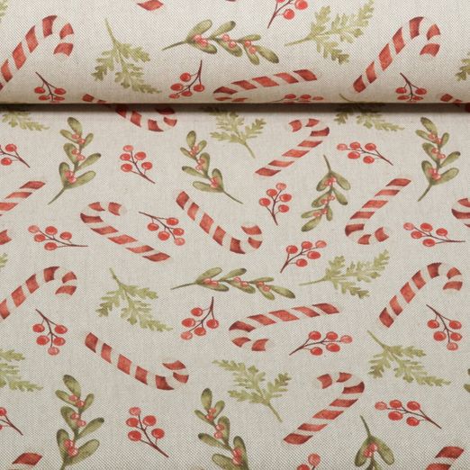 Toile canevas - Effet lin, impression numérique « sucres d'orge », Beige Toile canevas - Effet lin, impression numérique « sucres d'orge », Beige