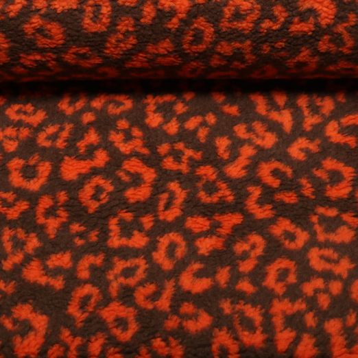 Polaire teddy - Jacquard léopard marron et orange Polaire teddy - Jacquard léopard marron et orange