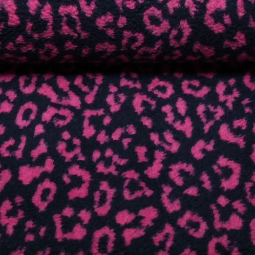 Polaire teddy - Jacquard léopard bleu marine et rose Polaire teddy - Jacquard léopard bleu marine et rose