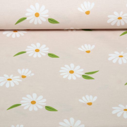 Toile canevas enduite - Marguerites Beige Toile canevas enduite - Marguerites Beige
