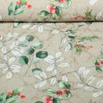 Toile canevas Jacquard Noël : branches d'eucalyptus, Beige