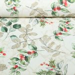Toile canevas Jacquard Noël : branches d'eucalyptus, Ecru Toile canevas Jacquard Noël : branches d'eucalyptus, Ecru