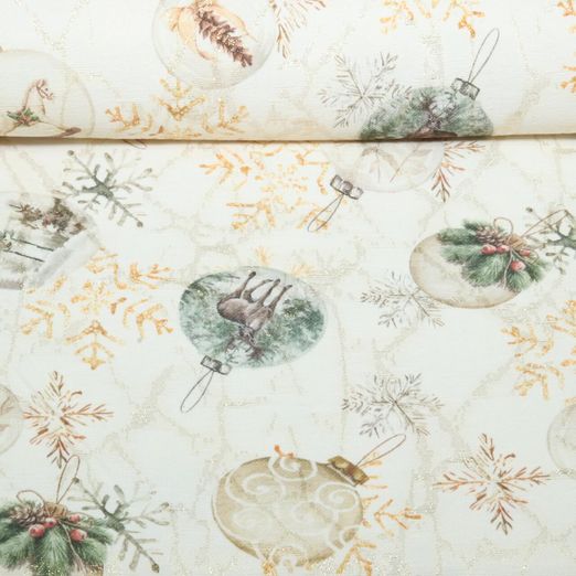 Toile canevas Jacquard - Boules de Noël Beige Toile canevas Jacquard - Boules de Noël Beige