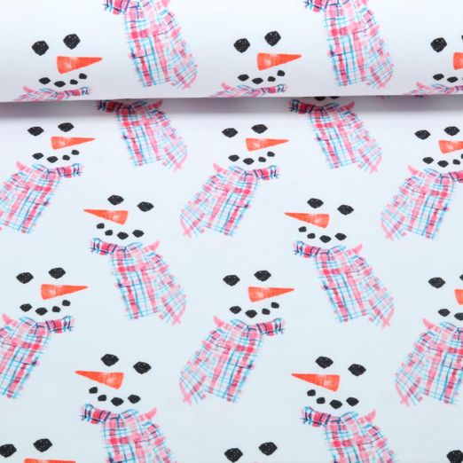 Sweat d'été - French Terry imprimé numérique « bonhommes de neige » blanc et rouge Sweat d'été - French Terry imprimé numérique « bonhommes de neige » blanc et rouge