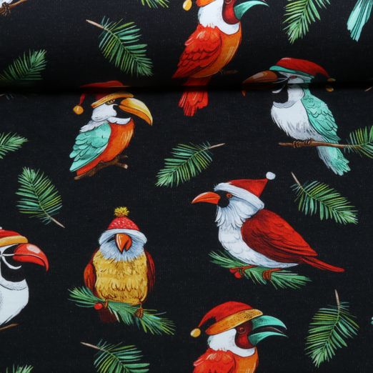Sweat d'été - French Terry avec impression numérique « Oiseaux de Noël » Noir Sweat d'été - French Terry avec impression numérique « Oiseaux de Noël » Noir