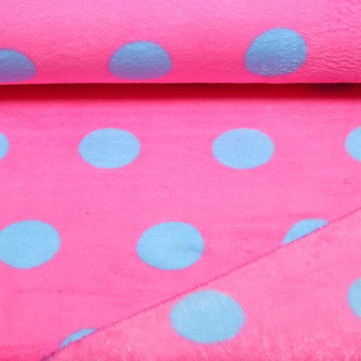 Kuschelfleece - Große Punkte Rosa Hellblau